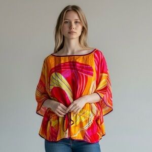 Victoria’s secret silk bright colors Luxurious top L/XL Kimono Sleeve NWOT